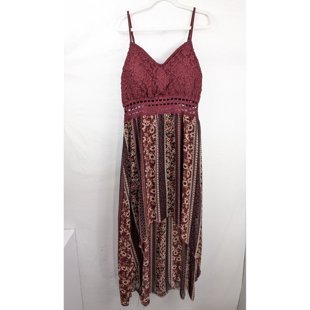 Boho Floral Fairy Lace Paisley High Low Maxi Dress Size XL Coastal Beach Resort - Picture 2 of 10
